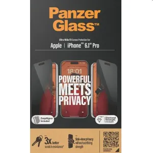 Ochranné sklo PanzerGlass UWF Privacy s aplikátorom pre Apple iPhone 15 Pro, čierna P2810