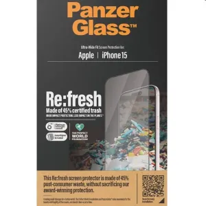 Ochranné sklo PanzerGlass Re:fresh UWF s aplikátorom pre Apple iPhone 15, čierna 2821