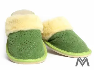 Dámske kožené papuče Model 16 zelené zateplené, Veľkosť 39