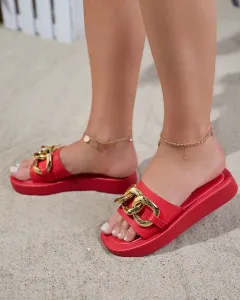 Červené dámske papuče so zlatou retiazkou Reteris - Obuv