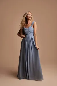 Sivo-modré dlhé šaty s nariasením Karen 4