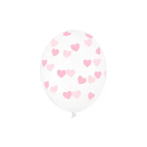 SB14C-228-099P-6 Party Deco Číre balóny so srdiečkami - Crystal Clear - 30cm, 6ks Ružová