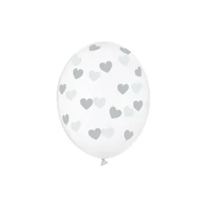 SB14C-228-099S-6 Party Deco Číre balóny so srdiečkami - Crystal Clear - 30cm, 6ks Strieborná