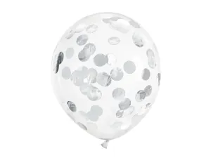 Balóniky latexové transparentné so striebornými konfetami 30 cm 6 ks