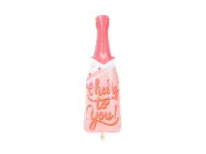 PartyDeco Fóliový balón - Fľaša šampanského (ružová)
