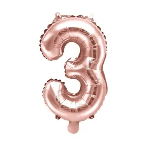PartyDeco Fóliový balón Mini - Číslo 3 ružovo-zlatý