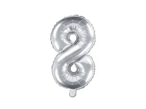 Balón s číslicami SILVER 35 cm - 8 (NEMÔŽE SA NAPLNIŤ HELIOM) - PartyDeco