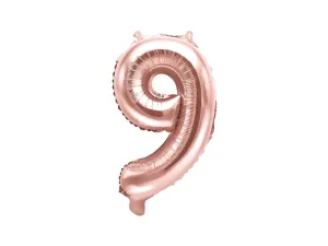 PartyDeco Fóliový balón Mini - Číslo 9 ružovo-zlatý