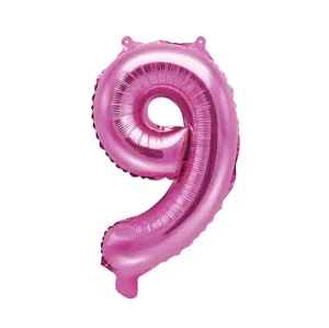 PartyDeco Fóliový balón Mini - Číslo 9 ružový 35cm