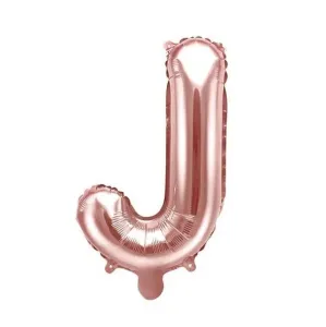 PartyDeco Fóliový balón Mini - Písmeno J 35 cm ružovo-zlatý