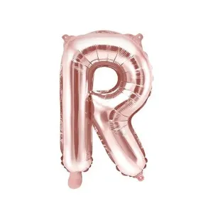 PartyDeco Fóliový balón Mini - Písmeno R 35 cm ružovo-zlatý