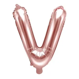 PartyDeco Fóliový balón Mini - Písmeno V 35 cm ružovo-zlatý