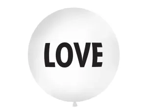 PartyDeco Guľatý latexový jumbo balón 1M biely LOVE