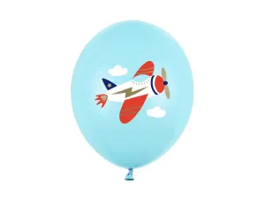 PartyDeco Latexový balón - Lietadlo pastelový modrý