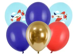PartyDeco Sada latexových balónov - Lietadlo pastelové modré 6 ks