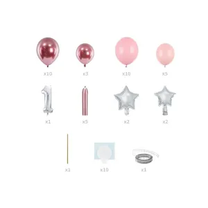 GBN7-1-081 Party Deco Kompletná balónová výzdoba - Prvý rôčik, 90x140cm Ružová