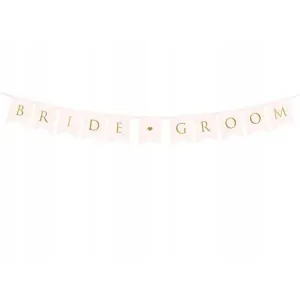 Banner papierový Bride Groom, sv. ružový 15x155 cm