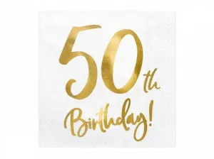 Obrúsky 50 rokov – narodeniny – biele – 33 × 33 cm, 20 ks