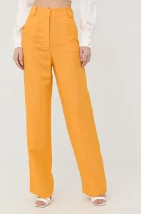 Ľanové nohavice Patrizia Pepe dámske, žltá farba, široké, vysoký pás