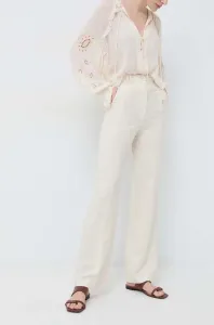 Nohavice s prímesou ľanu Patrizia Pepe béžová farba, široké, vysoký pás #8213694