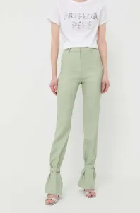Nohavice s prímesou ľanu Patrizia Pepe zelená farba, rovné, vysoký pás #9334646