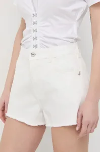 Rifľové krátke nohavice Patrizia Pepe dámske, biela farba, jednofarebné, vysoký pás #8701502