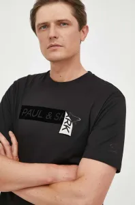 Bavlnené tričko Paul&Shark čierna farba, s nášivkou #8742842