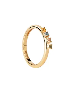 PDPAOLA Pôvabný pozlátený prsteň so zirkónmi RAINBOW Gold AN01-C10 50 mm