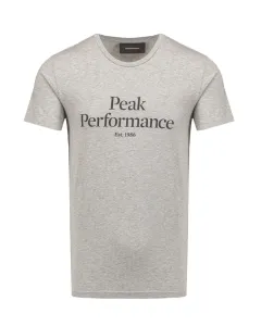 Bavlnené tričko Peak Performance šedá farba, s potlačou
