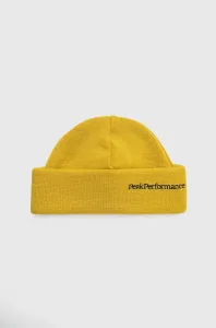 Vlnená čiapka Peak Performance žltá farba, z tenkej pleteniny, vlnená