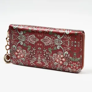 Veľká bordová dámska peňaženka s kvetinovým vzorom - Doplnky