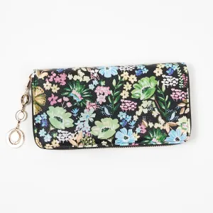 Veľká čierno-zelená dámska kvetinová peňaženka - Doplnky