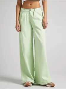 Nohavice s prímesou ľanu Pepe Jeans Monna zelená farba, rovné, vysoký pás #7506198