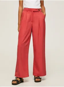Nohavice s prímesou ľanu Pepe Jeans červená farba, široké, vysoký pás