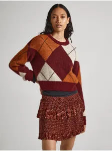 Burgundy women's patterned sweater with alpaca Pepe Jeans Eliot - Women #8414467
