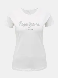 Biele dámske tričko s ozdobnými kamienkami Pepe Jeans Beatrice