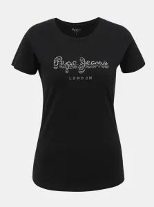 Čierne dámske tričko s ozdobnými kamienkami Pepe Jeans Beatrice #3161785