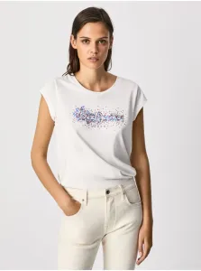 White Women's T-Shirt with Sequins Pepe Jeans Berenice - Women