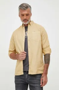 Bavlnená košeľa Pepe Jeans Fabio pánska, béžová farba, regular, s golierom button-down