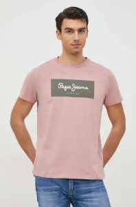 Bavlnené tričko Pepe Jeans Aaron ružová farba, s potlačou