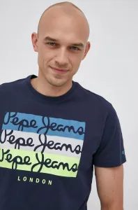 Bavlnené tričko Pepe Jeans Abaden tmavomodrá farba, s potlačou