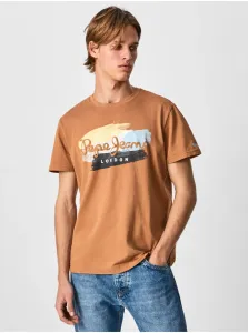 Bavlnené tričko Pepe Jeans Aegir hnedá farba, s potlačou