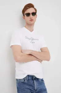 Bavlnené tričko Pepe Jeans Eggo V N biela farba, s potlačou #224207