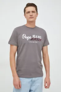 Bavlnené tričko Pepe Jeans Topher šedá farba, s potlačou