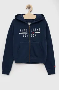Detská bavlnená mikina Pepe Jeans tmavomodrá farba, s kapucňou, s potlačou