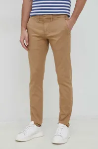 Nohavice Pepe Jeans James pánske, hnedá farba, priliehavé #7579869