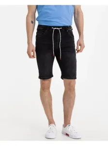 Rifľové krátke nohavice Pepe Jeans pánske, čierna farba