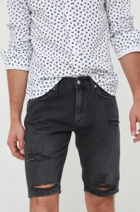Rifľové krátke nohavice Pepe Jeans Stanley pánske, čierna farba #9260271
