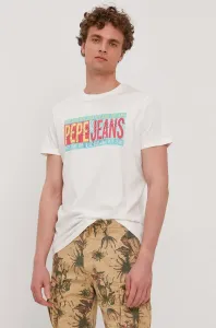 Tričko Pepe Jeans Mark pánske, biela farba, s potlačou