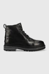 Kožená obuv Pepe Jeans Martin Street pánske, čierna farba #8804390